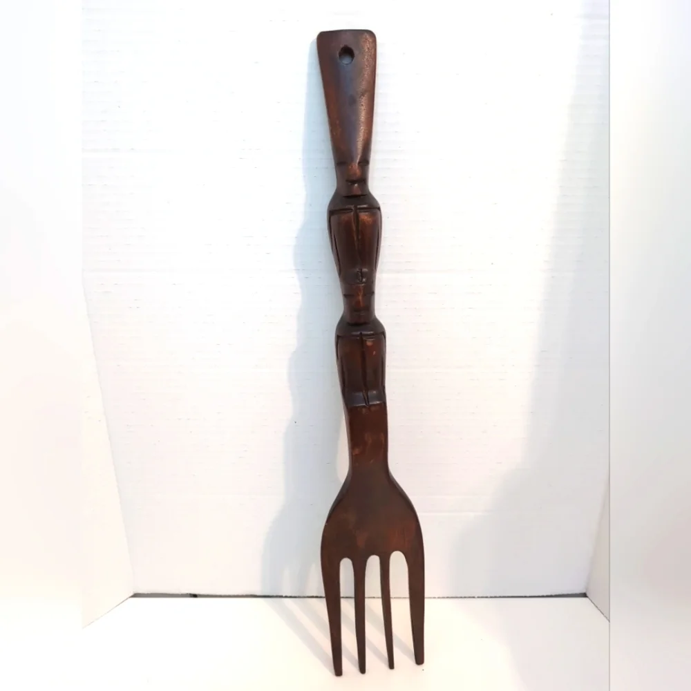 Vintage Wooden Tiki Totem Hand Carved‎ Wall Fork 21